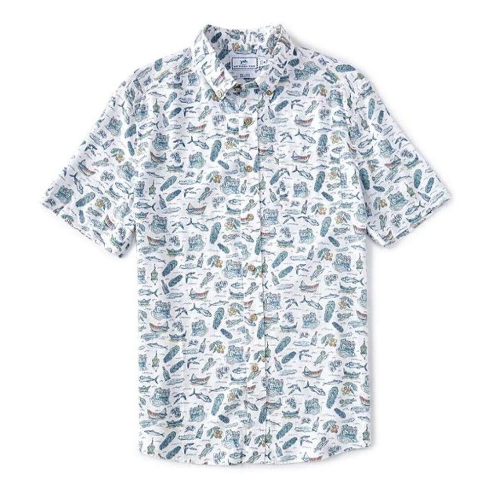 Southern Tide Button Down Shirt Men Small White New Linen Euro Scenic Sportshirt